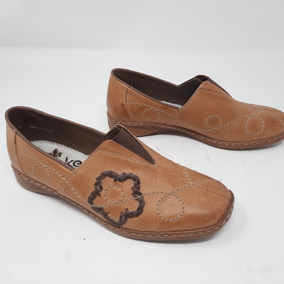 REIKER Brown Leather Slip On Shoes Flats Sandals - Picture 3 of 6